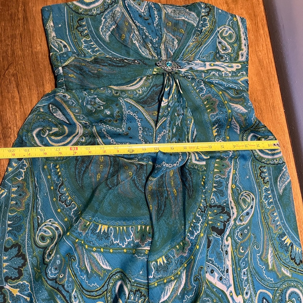 Dress- Silk turquoise paisley strapless - Picture 4 of 8